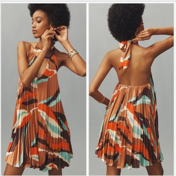 Anthropologie Hutch Halter Pleated Swing Mini Dress Size Small - Picture 1 of 3